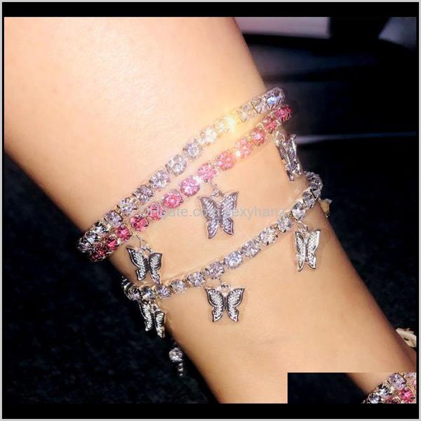 Bracelets de cheville Bijoux Drop Livraison 2021 Cross Border Créatif Créatif Diamant Petit Pendentif Cheville Femme Papillon Style Brillant Pied Orna Udk2E