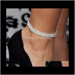 Bracelets de cheville Livraison directe de bijoux 2021 Europe et États-Unis Flash Drill Row Diamond Bracelet de cheville en cristal flexible Multi-Couche en option Sier Gol
