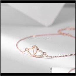 Anklets sieraden drop levering 2021 Koreaanse ros￩gouden gesp, diamant sprookjes hart slot, liefde kettingmeisje 925 pure sier 18k vergulde voet ornam