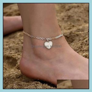 Bracelets de cheville Bijoux Coeur Initiales Cheville Bracelet 14K Plaqué Or Lettre Cheville Barefoot Beach Aessories Jambe Bracelets Drop Delivery 2021 81Brc