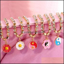 Enkelen sieraden mticolor yin yang tai chi bloem email hanger voor vrouwen kristallen tennisketen op blote voeten anklet bohemia drop levering 2021 sb