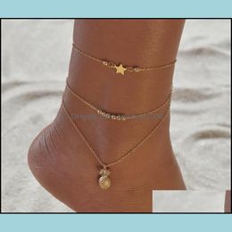 Anklets sieraden mtilayer mannen dames dennen kralen sterren hanger Ankles armbanden legering anklet ketting druppel levering 2021 Q1VSA