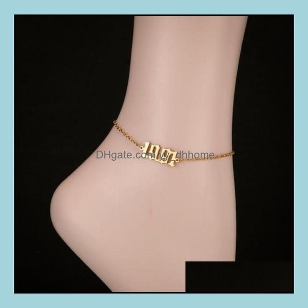 Anklets Jewelry Nuevo personalizaci￳n de acero inoxidable Pulsera de tobillo 1980 a 2000 N￺mero de nacimiento especial N￺mero personalizado de tobillera Regalos de amigos