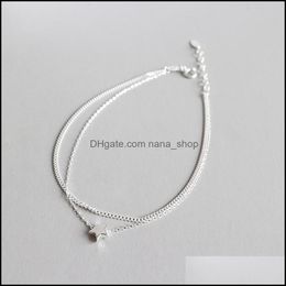 Bracelets de cheville Bijoux Réel 925 Sterling Sier Cheville Bracelet Fine Double Couches Étoile Charme Pour Femmes Filles Beau Cadeau Yma013 Drop Livraison Nk