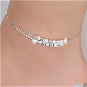 Bracelets de cheville bijoux Sexy Bracelets de cheville plage nouveau 925 en argent Sterling Double couches pour les femmes botte pied livraison directe 2021 Sawce