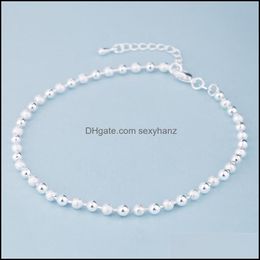 Bracelets de cheville bijoux été mode 925 chaîne en argent Sterling pour les femmes plage fête perles cheville Bracelet pied fille cadeaux 2T1Ae