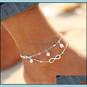Ankjes sieraden vintage mode zomers strand Anklet Bracelet Infinity Foot Pearl Bead Gold Sier Chain For Women Lots Drop levering 2021 ND84