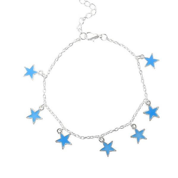 Bracelets de cheville Jewelrylights Europe et les États-Unis Ladies Beach Wind Blue Five - Pointed Star Tassel Anklet Luminous Drop Delivery 2021 N7G4