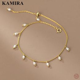 KAMIRA Echt 925 Sterling Zilver Luxe Boheemse Barokke Parel Hanger Enkelbandje voor Vrouwen Verjaardag Retro Unieke Europese sieraden 231102