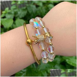 Chevilles king queen cz CROWN FEMMES BRACELETS Perles de pierre Blanc Crystal Moonstone Bangle pour les accessoires de bijoux1218p Livraison de goutte DH4NB