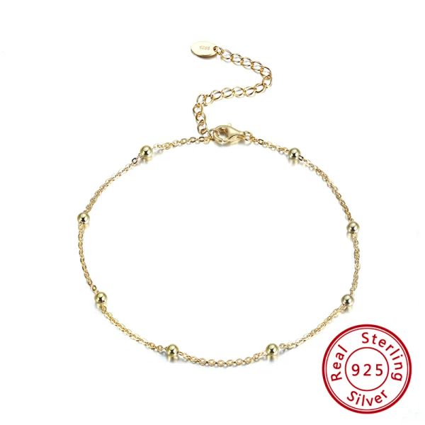 Chevillets embrasser Mandy Pure 925 Chaîne de cheville en argent 14K Gold Ball Design extension scintillante mince cheville pour les filles quotidiennes SA05