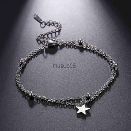 Anklets Kkjoy Anklet of Women Men Silver Color Star Streeling Steel Foot Beh Beh Beh Fashion Girls Birthday Jewelry Cesories J230815