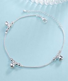 Anucletas Kofsac Summer Glossy Round Beads 925 Sterling Silver Link Chain Anklet for Women Jewelry Ans Toble Girl Gifts92615555