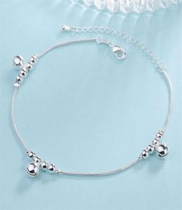 KOFSAC Zomer Glanzende Ronde Kralen 925 Sterling Zilveren Link Chain Enkelbandje Voor Vrouwen Sieraden Enkelband Meisje Geschenken7416826