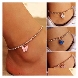 Anklets Koreaanse mode vlinder Rhinestone Crystal Foot Bracelet Boho Beach zoete acryl enkelschijf voor vrouw