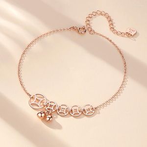 Enkelbanden Koreaanse mode eenvoudige munt verzilverde anklet rose gouden sieraden mannen en dames klokken kopergeld