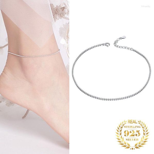 Tobilleras Coreano Simple Verano Con Cuentas Tobillera Cadena 925 Pulseras De Tobillo De Plata Esterlina Para Mujeres Pie Joyas Regalos Chapado En Oro Blanco