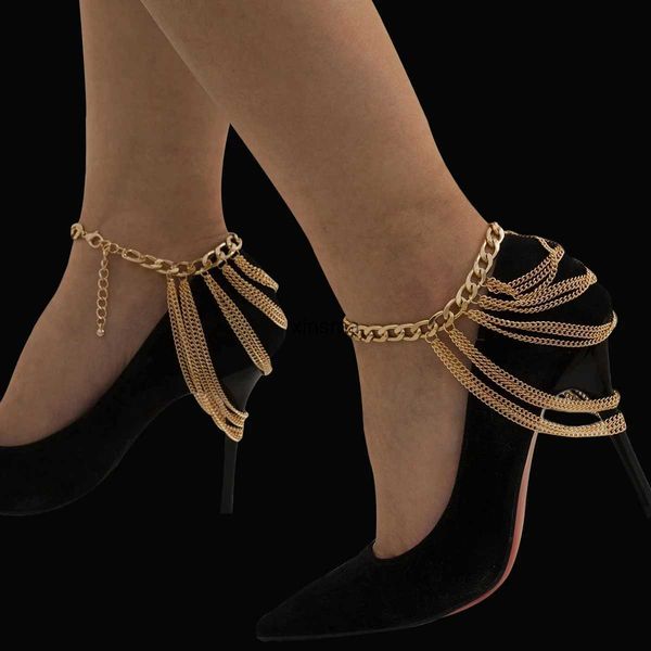 Anklets Kunjoe 1pc Nouvelle Fashion Chaîne multicouche Chaussure à talon Simple Foot Ankle Beach Jewelry Foot Bracelet Fomen Girl Girl Gift YQ240208