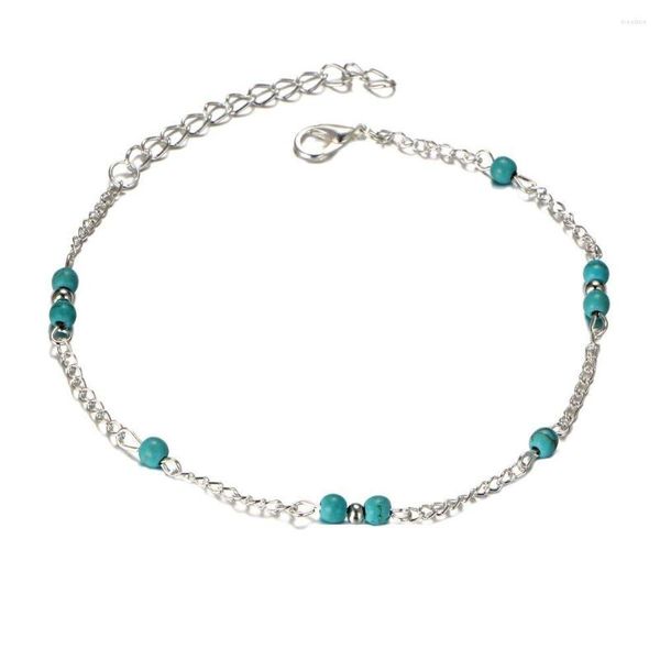 Tobilleras L154 moda Bijoux chica única bonita cadena de cuentas encanto azul verde piedra tobillera pulsera pie hombres mujeres boda joyería