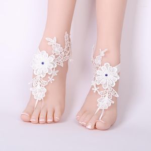 Bracelets de cheville dentelle pieds nus sandales plage mariage cheville blanc Sexy bijoux chaussures perlées 2022