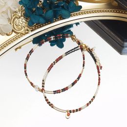 Enkelbanden Lii Ji Zwarte Spinel Rode Jaspis 2mm Kralen Enkelbandje 24 + 3 cm Handgemaakte Bohe Mode-sieraden voor Vrouwelijke
