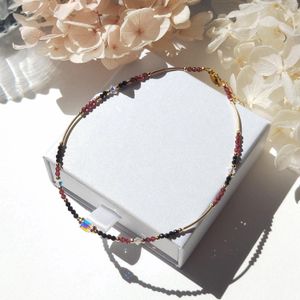 Enkelbanden Lii Ji Granaat Zwart Spinel 2mm Met Kristal Kralen Enkelband 24 + 3cm Handgemaakte Bohe Mode-sieraden voor Vrouwelijke