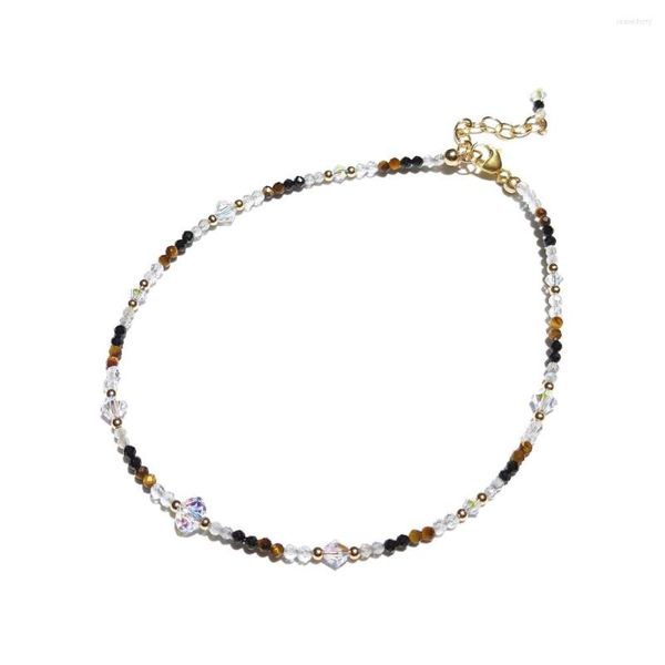 Bracelets de cheville Lii Ji Labradorite naturelle noir spinelle oeil de tigre Quartz clair avec cristal autrichien Bracelet de cheville en perles scintillantes