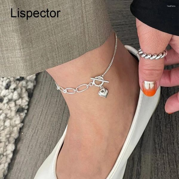 Bracelets de cheville Lispector 925 argent Sterling coréen amour coeur charme pour les femmes Simple chaîne cheville femme été plage bijoux cadeaux