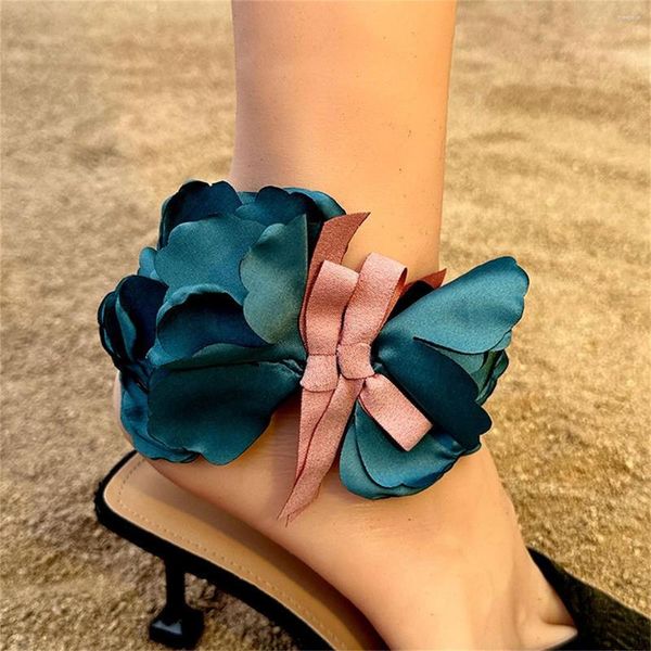 Tobilleras Cuerda larga con Bowknot Flor Tobillera para mujer Pulseras de tobillo de moda en la pierna Damas Verano Zapatos de tacón alto Decoración Regalo