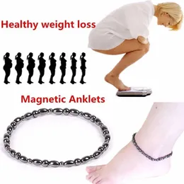 Bracelets de cheville pour perdre du poids, pour filles, femmes et hommes, breloque magnétique en pierre noire, thérapie mince, bracelet de cheville naturel en obsidienne et hématite Q8M4
