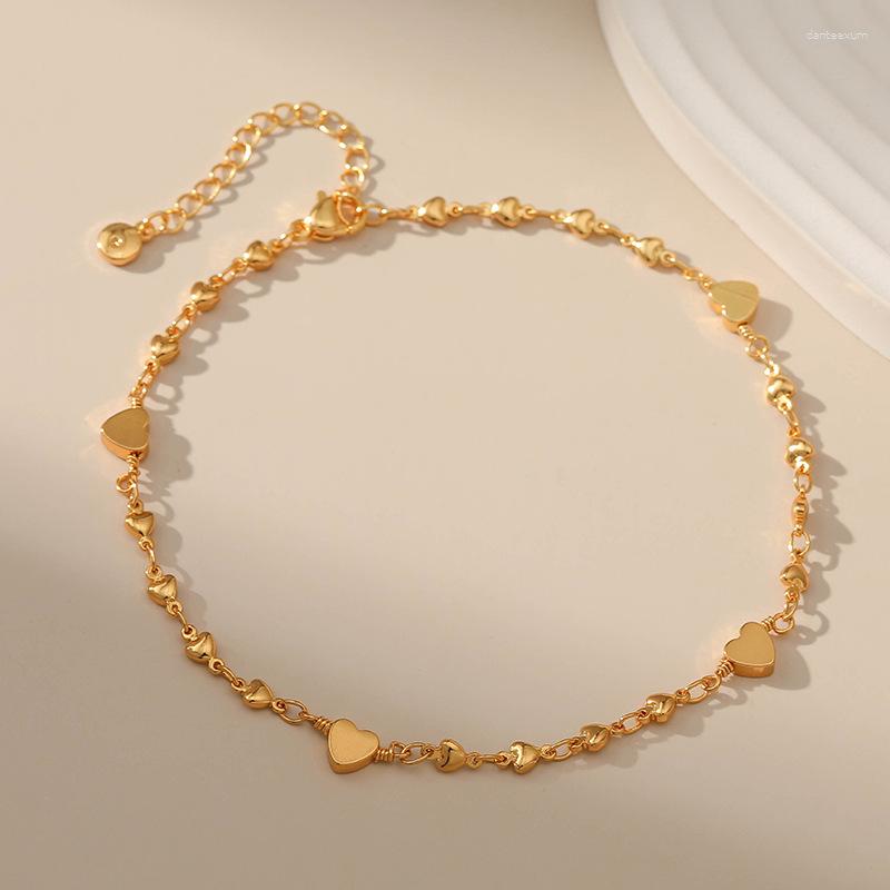 Fußkettchen mit Liebes-Herz-Design, süß, einfach zu kombinierende Fußkettchen für Damen, 18 Karat Gold, Gliederkette, verstellbare Größe, Geburtstagsgeschenk für Mädchen