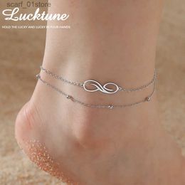 Enkelbanden Lucktune Infinity symbool hanger enkelbanden voor vrouwen roestvrij staal Boho dubbele ketting voetketting zomer strand sieraden feestcadeauL231219