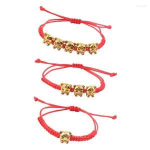 Tobilleras Pulsera de cuerda roja de la suerte Colgante de tigre chapado en oro del zodiaco Encanto ajustable anudado a mano para hombres y mujeres