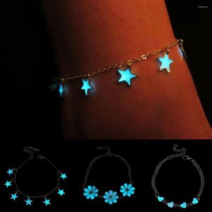 Enklets Luminous Heart Star Big Email Flower Anklet Bracelet Verstelbaar metaal voor vrouwen Teen Girl Fashion Pols -sieraden