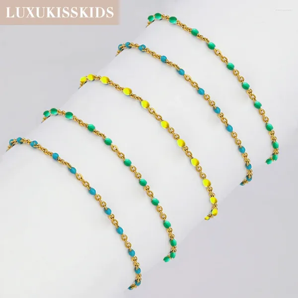 Anklets Luxukisskids de acero inoxidable Cadenas de cuentas de cuentas de sándalo Joyería Amarillo Azul para mujer Accesorios de playa