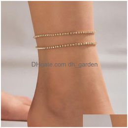 Fußkettchen Luxus Colorf Strass Fußkette für Frauen Charms Goldlegierung Metall Einstellbare Fußkettchen Schmuck 2 Teile/sätze Drop Delive Dhgarden Dhxtz