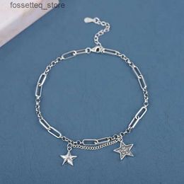 Anklettes Designer de luxe Double Penta Star Real 925 Silver Silver Ankle For Women Fashion Statement Anklet L46