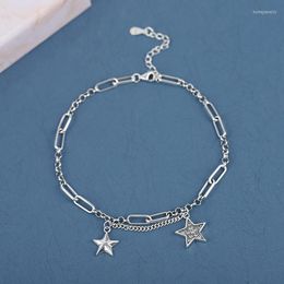 Ankjes luxe ontwerper dubbele penta -ster Real 925 Sterling Silver enkelarmband voor vrouwen Fashion Statement Anklet