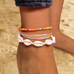 Anklets meetvii 3pcs handgemaakte weefbobo shell Anklet set fashion chic zomer lais draad armband enkel voor dames strandjuwelen