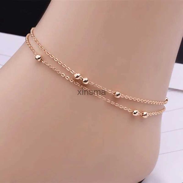 Bracelets de cheville perles en métal bracelets de cheville Bracelet de luxe couleur or/argent couleur chaîne de pied bijoux pour femmes fille cadeaux en gros YQ240208