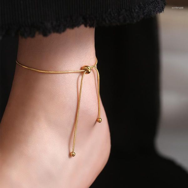 Bracelets de cheville Design minimaliste Gold Snake Bone Chain Titanium Steel Bow Anklet pour femme 2022 Bijoux de mode coréenne Beach Girl's Sexy