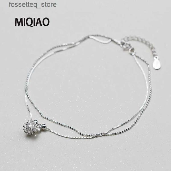 Anucletas Miqiao 925 Flor de plata esterlina Tobillo para mujeres Mujeres Corea Dandelio Sweet Foot Summer Jewelry Cadena de piernas L46