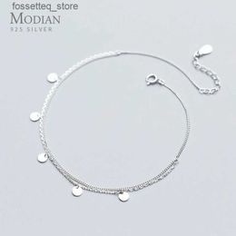 Anklets Modian Simple Double Link Chain Anklet for Women Real 925 STERLING SILE GEOMÉTRICA LECULINAS Fashion Fashion Jewelry L46