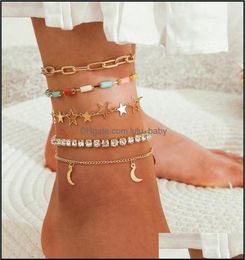 Anklets MODYLE BOHEMIA COLOR GOLD MOON Star Crystal Bracelet Simple for Women Fashion Party Jewelry Delt Drop entrega 2021 M14TV1603280