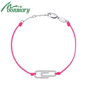 Bracelets de cheville Moonmory Bracelet à cordes roses pour femmes 925 en argent sterling bijoux fins 0 8mm tissu CZ trombone ligne simple 231101