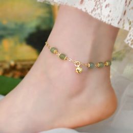 Tobilleras Mosan Gelang Kaki Lonceng Giok Hetian Alami 14K Berlapis Emas untuk Hadiah Anak Perempuan Perhiasan Mode Wanita 230517