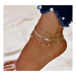 Anklets mtiple Layer koper pailletten vintage anklet boho foot strand sieraden ornament voor vrouwen meisjes h184fa drop levering dhnqv