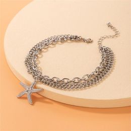 Ankjes Multi-layer Tassel hanger Anklet zeester goud/zilveren kleur gespeld enkelarmband voor vrouwen zomerstrand kaal