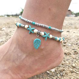 Ankjes Multi Layer Women Foot Chain Summer Boho Miyuki Sieraden Luxe turquoise hanger Anklet