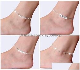 Bracelet de cheville Sliver 925 Bracelet de cheville Sterling Sterling pour femmes bijoux de pied zircon sur une jambe Cadeaux de personnalité 527 T2 Drop délivre4457490